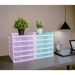 ตู้ลิ้นชัก 5 ชั้น พร้อมถาดบน สีเขียวพาสเทล รุ่น A-109-3 Organizer with upper tray two tone color Green Pastel