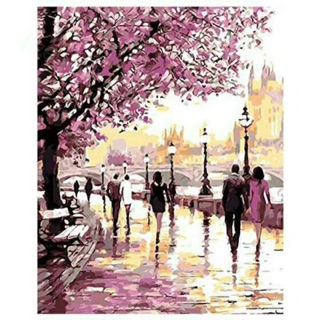 ชุดภาพระบายสีตามตัวเลขพร้อมอุปกรณ์ครบชุด รูป Sakura Street   ขนาด 40x50 cm