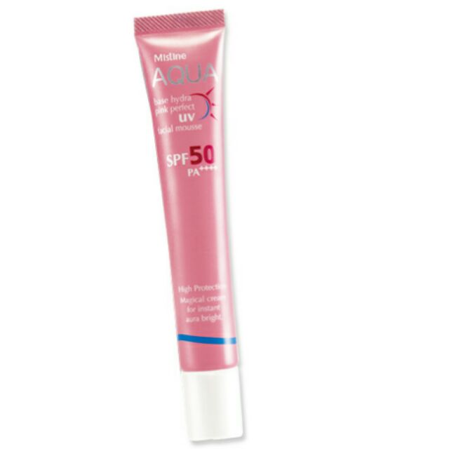 Mistine Aqua Base Hydra Pink Perfect UV Facial Mousse SPF 50 PA++++ 20 g. / ครีมกันแดดเนื้อมูสสูตรน้