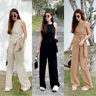 Yunaka ชุดเซ็ต 2 ชิ้น สาวมินิ เสื้อสายเดี่ยว อก 40 กางเกงผูกเอว 36 ผ้าลินิน Chilling Linen Set