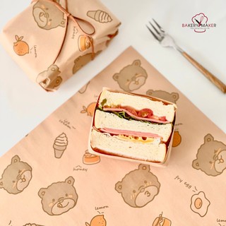 กระดาษห่ออาหาร,ขนม น้องหมี 20 แผ่น teddy bear Food wrapping paper กระดาษรองอาหาร wax paper กระดาษห่อแซนวิส