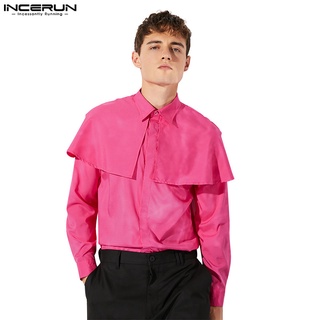 Incerun เสื้อเชิ้ต แขนยาว กระดุม สีพื้น สไตล์โกธิค สําหรับผู้ชาย
