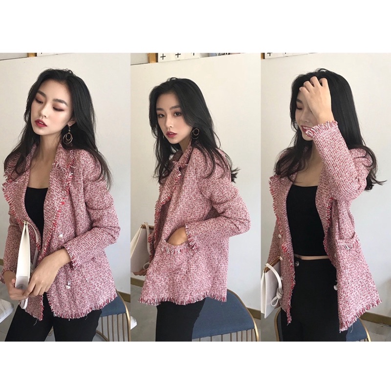 blazer  เบลเซส์ผ้าทวิต สูทผ้าทวิต เสื้อคลุมสีแดง โค้ททวีต