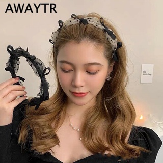 Awaytr ใหม่ ที่คาดผม วินเทจ สําหรับผู้หญิง ฝรั่งเศส ตาข่าย ลายจุด ลูกไม้ โบว์ ที่คาดผม เครื่องประดับผม