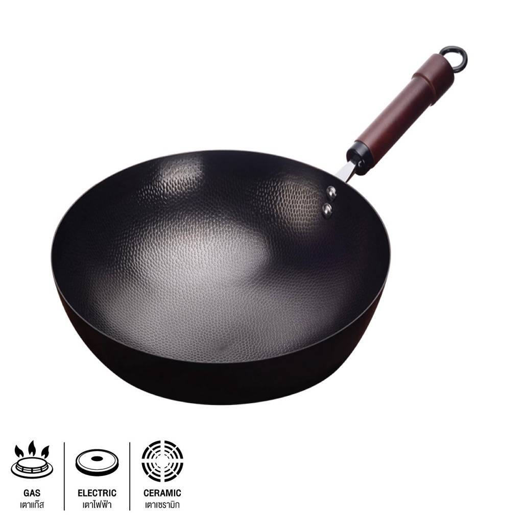 Homehapp กระทะเหล็กพร้อมด้ามจับ KASSA HOME รุ่น YF-PAN17 ขนาด 34 ซม. สีดำ