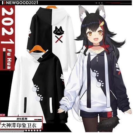 VTuber Gawr Gura Cosplay เสื้อกันหนาวลําลอง มีฮู้ด พิมพ์ลาย Hololive Vtuber Ookami Mio 3 มิติ สไตล์ส