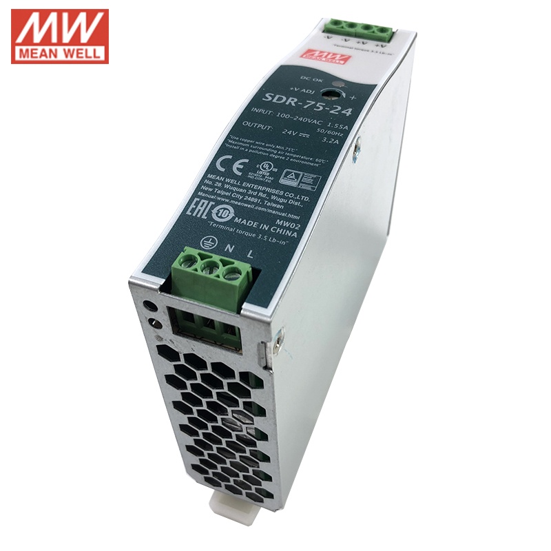 SDR-75-24 MEAN WELL 75W 24V Slim ขนาด DIN Rail Switching Power Supply 110 V/220 V AC ถึง 24VDC 3.2A 