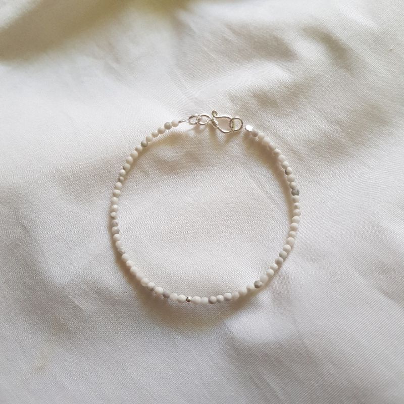 Marble stone Howlite silver 92.5 bracelet สร้อยข้อมือหิน howlite กำไลหินนำโชค อะไหล่เงินแท้