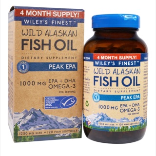 [พร้อมส่ง💯✨] Wileys Finest Wild Alaskan Fish Oil, Peak EPA, 1250 mg, 120 Softgels