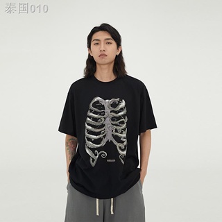 010BONELESS mutant skeleton พิมพ์เสื้อยืดแขนสั้นแบรนด์ฤดูร้อนใหม่สบายๆผ้าฝ้าย tee couple