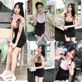 Java wa Shop🔥🔥🔥🔥เอี๊ยมกระโปรง มีสายผูกไหล่ งานเซ็ท พร้อม เสื้อ