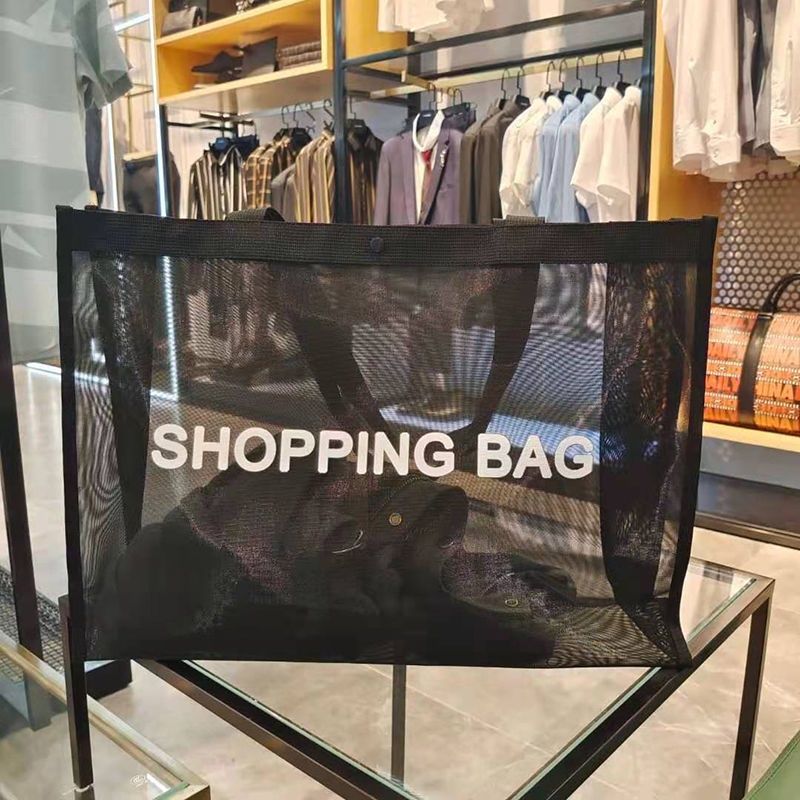 กระเป๋าช้อปปิ้ง ผ้าตาข่าย ไนล่อนใส จุของได้เยอะ แบบพกพา เหมาะกับเดินชายหาด ฟิตเนส โยคะ - รูปที่ 4