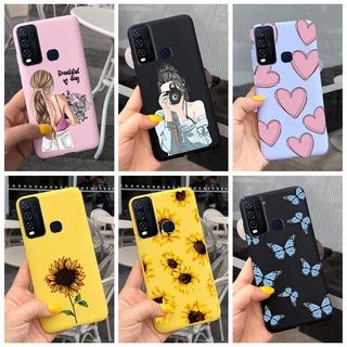 Vivo Y30 Y50 1938 1935 สาวสวย ลายดอกไม้ เคสนิ่ม VivoY30 Y 50 2020 เคสโทรศัพท์ซิลิโคน TPU สีลูกกวาด