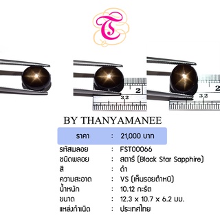 พลอยสตาร์  Black Star Sapphire ขนาด 12.3x10.7x6.2 มม. พลอยแท้ มีใบรับรอง