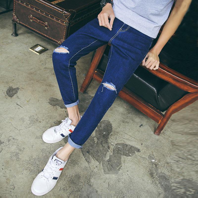Seluar Jeans Hitam 2020 Ramping Lutut Lelaki Korea Slim Beggar Ripped ...