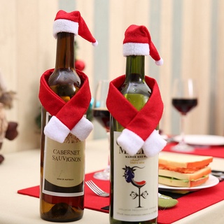 New 2Pcs/Set Christmas Wine Bottle Cover Set Santa Claus Bottle Decorations With Hats Xmas Home Party Ornament Table Decorations