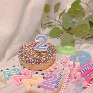•พร้อมส่ง• เทียนตัวเลขแต่ง Pastel เทียนปักเค้ก เทียนตกแต่งเค้ก เทียนวันเกิด