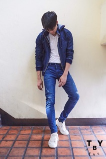 TBY JEANS  กางเกงยีนส์ผู้ชาย ขาเดฟ ผ้ายืด สีไบโอบลูเฟรช ฟอกขัดขาด TY1116