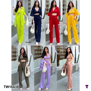 TW16438 Set 3 ชิ้น เสื้อเชิ้ต + เสื้อบรา + กางเกงขายาว