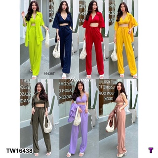 TW16438 Set 3 ชิ้น เสื้อเชิ้ต + เสื้อบรา + กางเกงขายาว