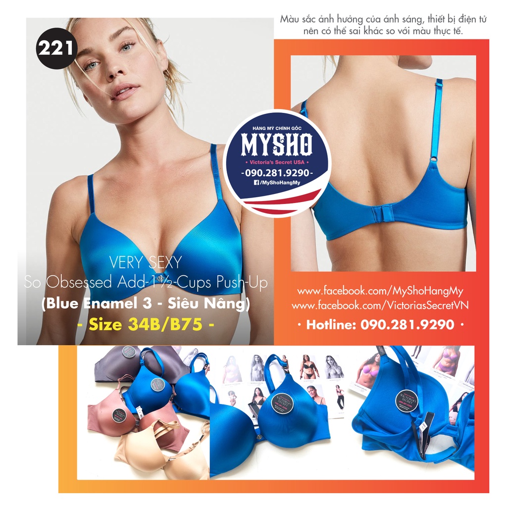 [Size 34B - 221] VS So Obsessed เพิ่ม 1+1/2 cup Push-up Bra - Blue Enamel, ยกเต้านมสุด