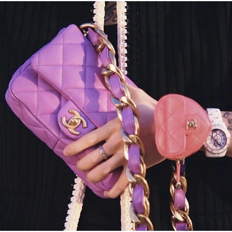 New  chanel  22S   Chunky chain small flap bag สีม่วง