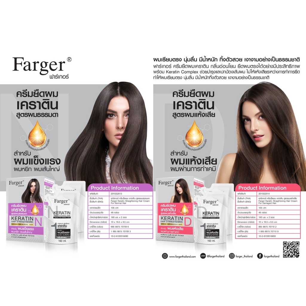 (ตัดฝา) Farger keratin hair straightening ฟาร์เกอร์ครีมยืดผมเคราติน 160 ml. X 2 ราคา ถูกที่สุด ดีลบีเคเค แกลเลอรีภาพที่ 2
