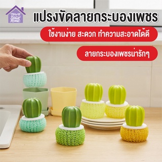 พร้อมส่งthaisweet/ แปรงขัดลายกระบองเพชร ขัดหม้อ  ฝอยขัด น่ารัก สไตล์เกาหลี