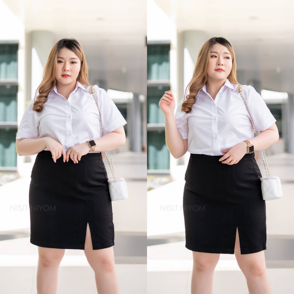 พร้อมส่ง💗ไซต์ใหญ่💗กระโปรงนักศึกษา ทรงเอ ยาว 18, 20 นิ้ว [ผ่าหน้า/หลัง] เอว35-45 - รูปที่ 5