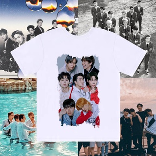 ไอดอลป๊อปเกาหลีรวมกัน EXO เสื้อยืดคู่ด้านหน้า &amp; ด้านหลังพิมพ์ฤดูร้อนแขนสั้นลําลอง qnt