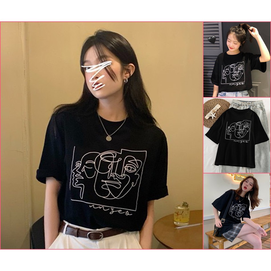 POOHPAND เสื้อยืดOversize เสื้อยืดแขนสั้น พิมพ์ลายดิจิตอลสวยงาม แนวอาร์ต แนวมินิมอล วัยรุ่นเกาหลีนิยมใส่ #8006-2