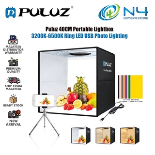 Puluz กล่องเคสไฟ LED 3200K-6500K ขนาด 40 ซม. สําหรับถ่ายภาพสตูดิโอ เต็นท์