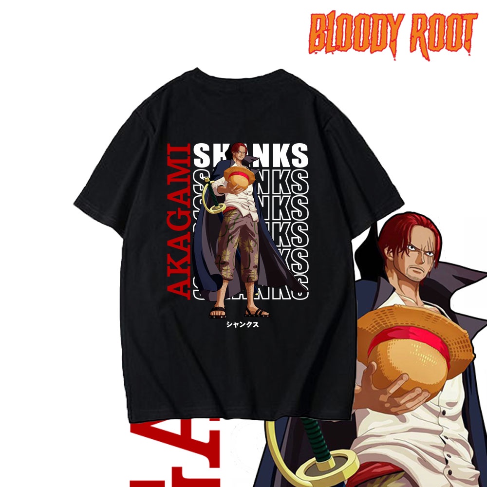 Hitam Kaos One Piece Akagami No Shanks/Black/Baju One Piece Film RED Shanks/เสื้อยืดมังงะ