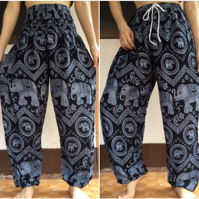 กางกางขายาวผู้หญิง กางเกงขายาว ลายช้าง ใส่ได้ทั้งชาย/หญิง for Women and Men Peacock Pants Yoga pant Harem pants El