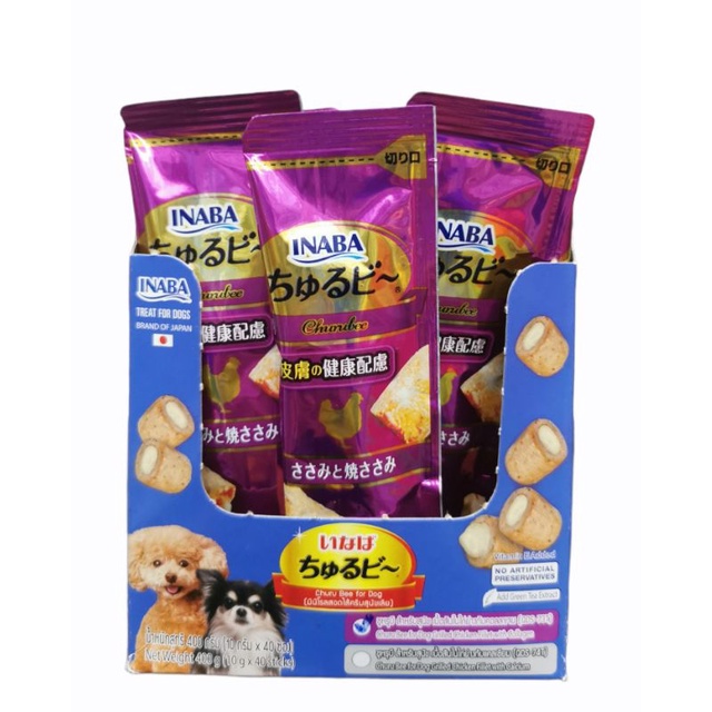 Inaba​ QDS-73T (ขายยกกล่อง40ชิ้น)Churu Bee For​ dog​ 10g. มินิโรลสอดใส้ครีมสุนัขเลีย​ รสเนื้อสันในไก