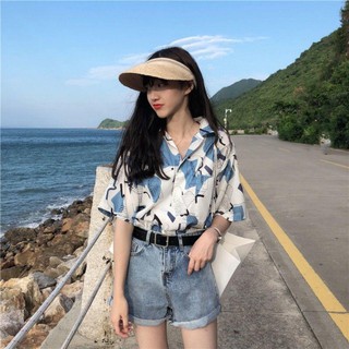 💥Hot sale🌴ใหม่แฟชั่นเกาหลีเสื้อลำลองพิมพ์ลายนักเรียนหลวมสลิมน่ารักแขนสั้นเสื้อวันหยุดชายหาดเสื้อเชิ้ตฮาวาย