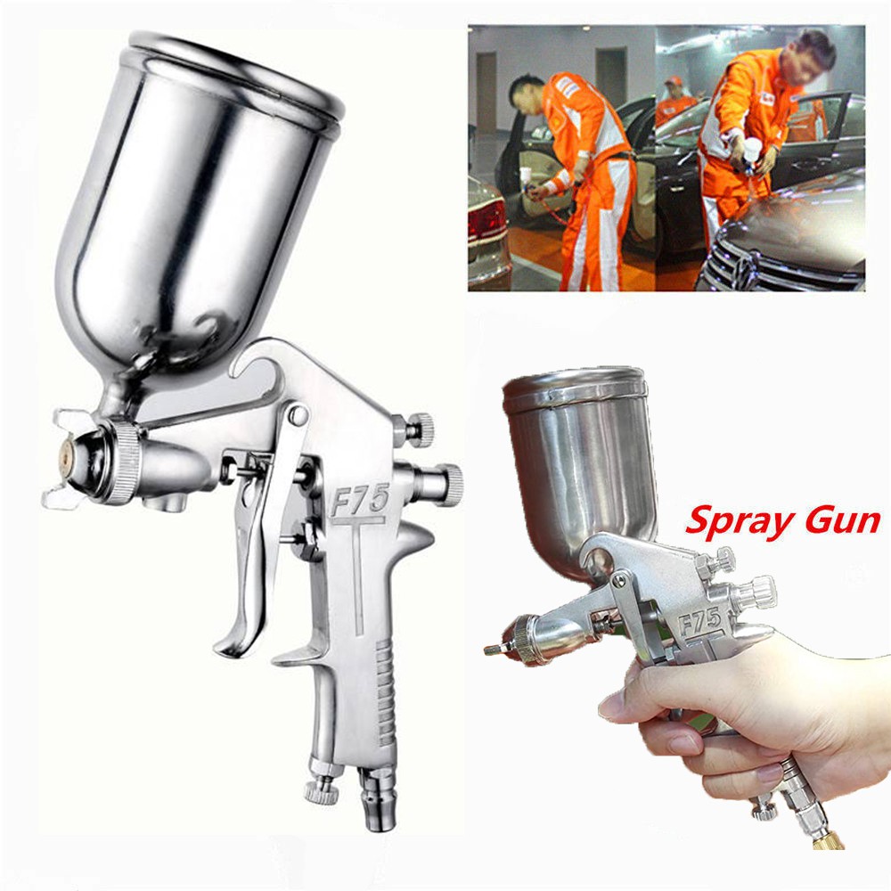 กาพ่นสี แบบหงาย รุ่น F75 and ระบบดูดสีก้นถ้วย F75 (สีเงิน) Spray Gun