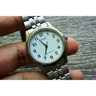 นาฬิกา Vintage มือสองญี่ปุ่น MARUMAN DELICES ระบบ Quartz ผู้ชาย ทรงกลม กรอบเงิน หน้าขาว หน้าปัด 36mm