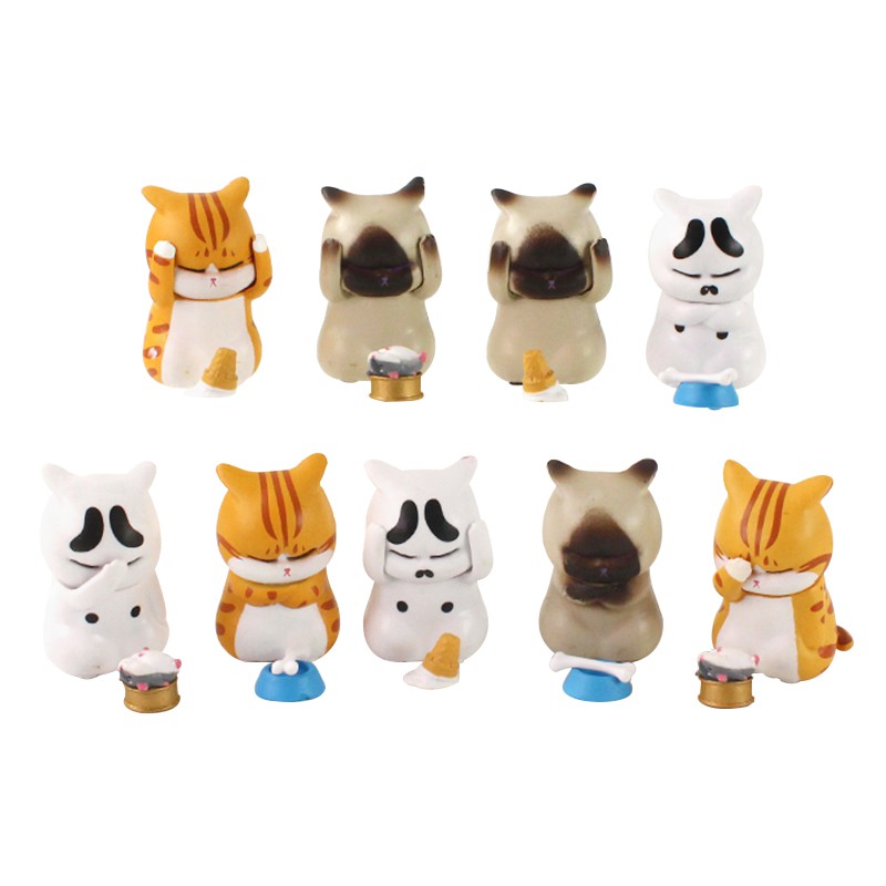 9 ชิ้น/เซ็ตน่ารัก Distressed Cat สีขาวสีเหลืองสีเทา Action Figure ตุ๊กตา Surprise ของขวัญสําหรับเด็กรุ่น Q PVC ตัวเลขของเล่น