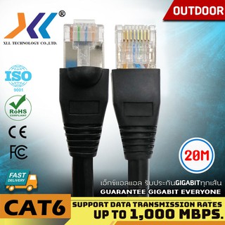 สายแลน XLL Network Cable CAT6 Outdoor สีดำ ชนิดเข้าหัวสำเร็จรูปหัวเหล็กสีเงิน ความยาว 20 เมตร 30 เมตร 40 เมตร 50 เมตร