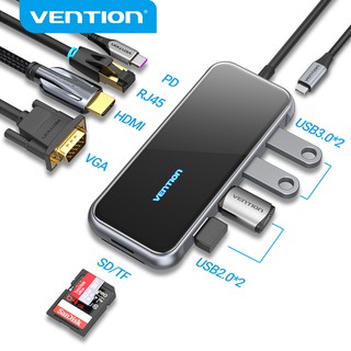 Vention Usb C Hub Mirrored Surface Usb C To 10 พอร์ต Usb / Pd / Hdmi / Vga / Ethernet / Sd / Tf Docking Station สําหรับแล็ปท็อปพีซี TFGHB