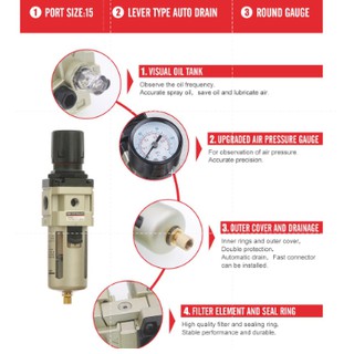 AW3000 ชุดกรองลม, ตัวดักน้ำ, ปรับแรงดันลม Filter Regulator ขนาด 1/4" (ของแท้100%)