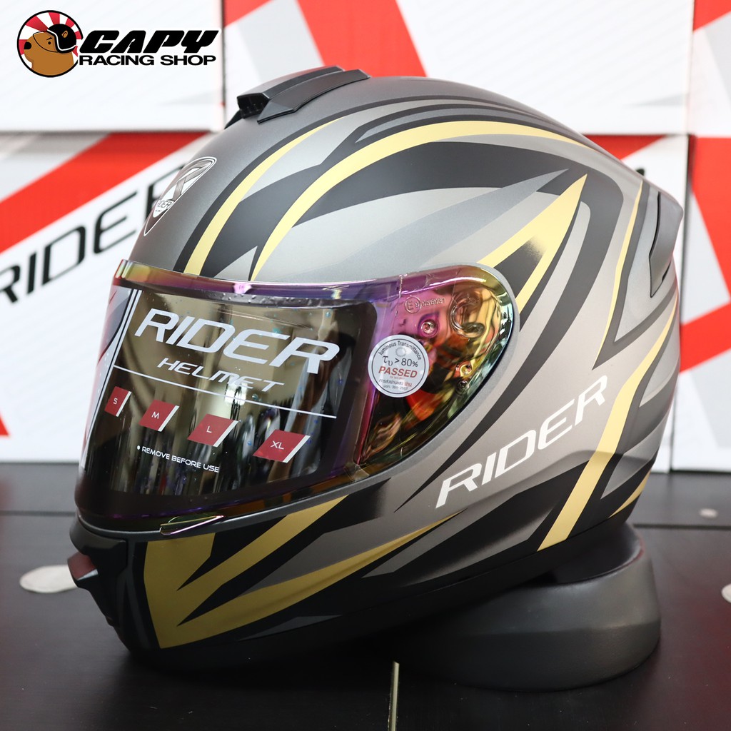 หมวกกันน็อค Rider Helmet รุ่น Vortex ลาย Star,Steel Gold ((ชิลด์หน้า ...