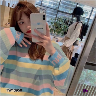 TwinsShopVip💗พร้อมส่ง TW13958 เสื้อแขนยาวลายริ้ว