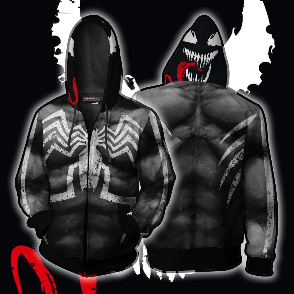 Venom Zipper Hoodie Spider-Man Coat 3D พิมพ์เสื้อแจ๊กเก็ตผู้ชาย