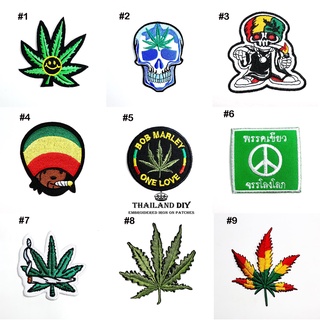 🍁 ตัวรีดติดเสื้อ ใบกัญชา ลายกัญชา ตัวรีดติดผ้า ฮิปปี้ Ganja Weed wop Patch งานปัก DIY ตัวรีด อาร์ม วัยรุ่น พรรคเขียว สี