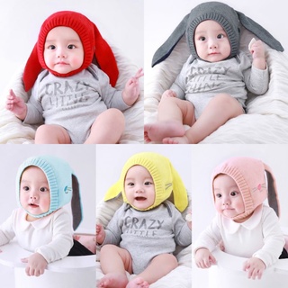 [พร้อมส่ง] หมวกเด็ก 6เดือน - 5ปี รอบหัว 44-52 cm. หมวกไหมพรมเด็ก แต่งกระต่ายหูยาว ด้านข้างปักหน้ากระต่าย 🐰