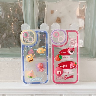 น่ารัก 3d สเตอริโอ หมีน้อย หู เคสไอโฟน 13 Pro Max iPhone 12 Pro Max 11 Pro Max XS MAX XR XS  7Plus 8P Case การ์ตูน 3d สเตอริโอ หมีสตรอเบอร์รี่ ใหม่ โปร่งใส ดวงตานางฟ้า เคส