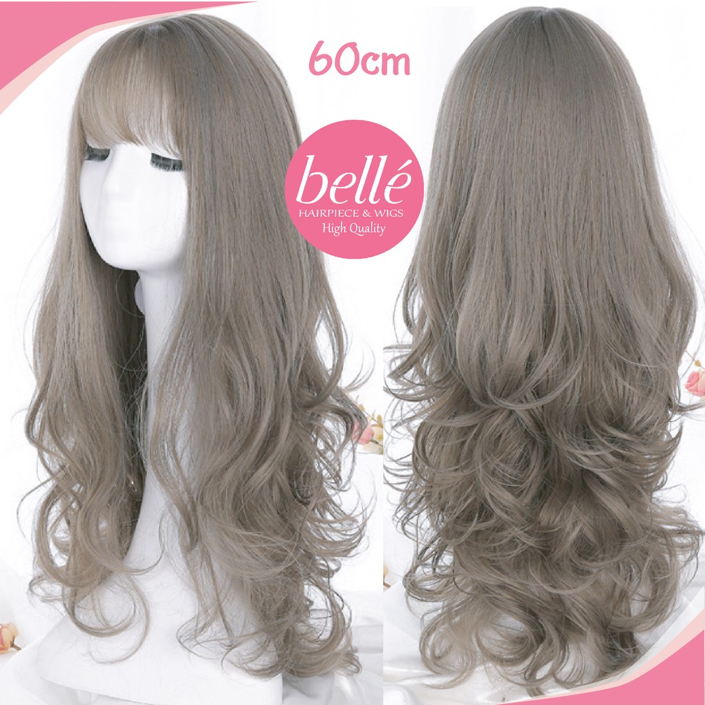 ลดล้างสต๊อก   BELLE วิกผม ลอนวอลลุ่ม สีเทาหม่น ชมพูหม่น 60cm สไตล์เกาหลี (พร้อมส่ง) อินเทรนด์สุดๆ แถม net ฟรี จำนวนจำกัด