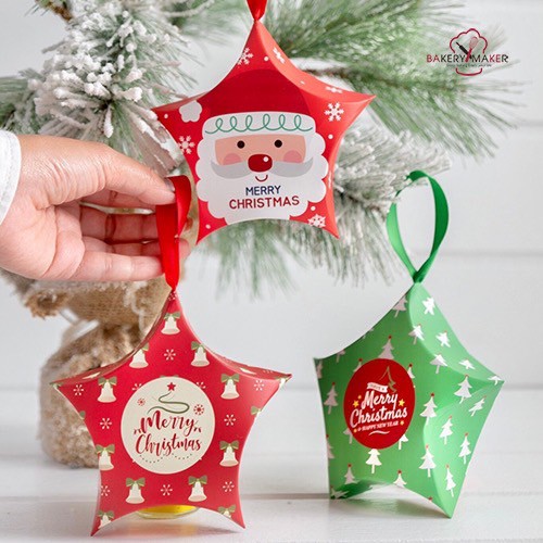 X'mas กล่องคุกกี้ ดาว คละ 3 แบบ แพ็ค 9 ใบ Baubles กล่องประดับต้นสน คริสต์มาส Christmas พร้อมเชือก ห้อยได้